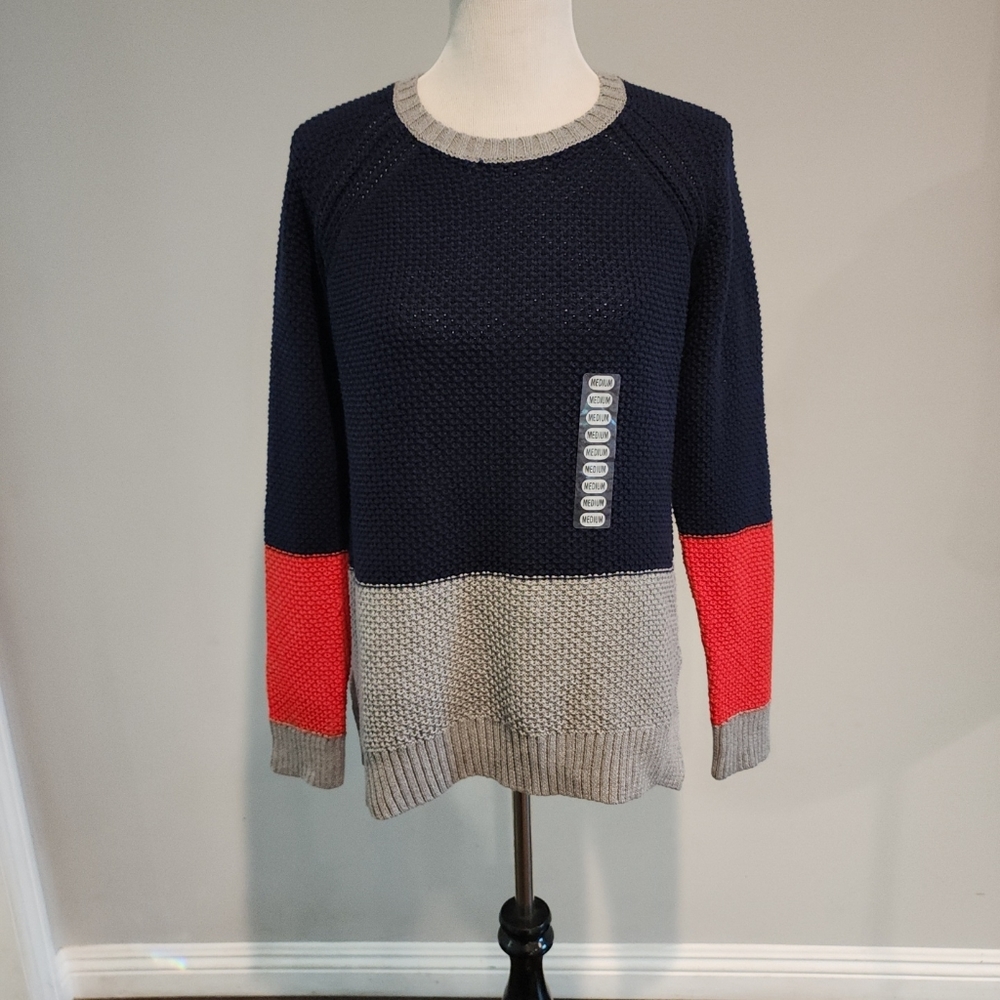 EIGHT EIGHT EIGHT woman’s Cotton Knit Sweater Blue/Gray/Orange Size M New - Picture 1 of 8